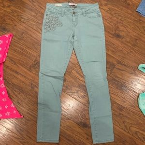 Light Green Lace Detail Colored Jeans